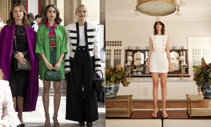 Emily in Paris Collection｜Camille的法式品味除了Emily的鮮豔穿搭，她的「好姊妹」Camille的法式品味亦是不少人的時尚指標。在第二季的劇照中，她身上穿著的有著金色